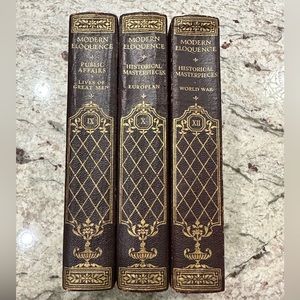 Set of three old books. For a library or as decor on a table, shelving, etc.